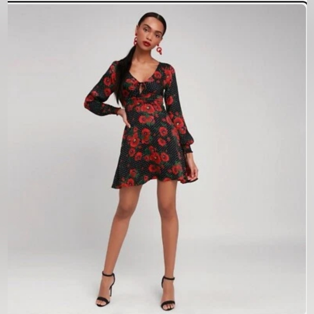 Free People Size 0 Women's Rose Polka Dot Print Baby Doll Dress